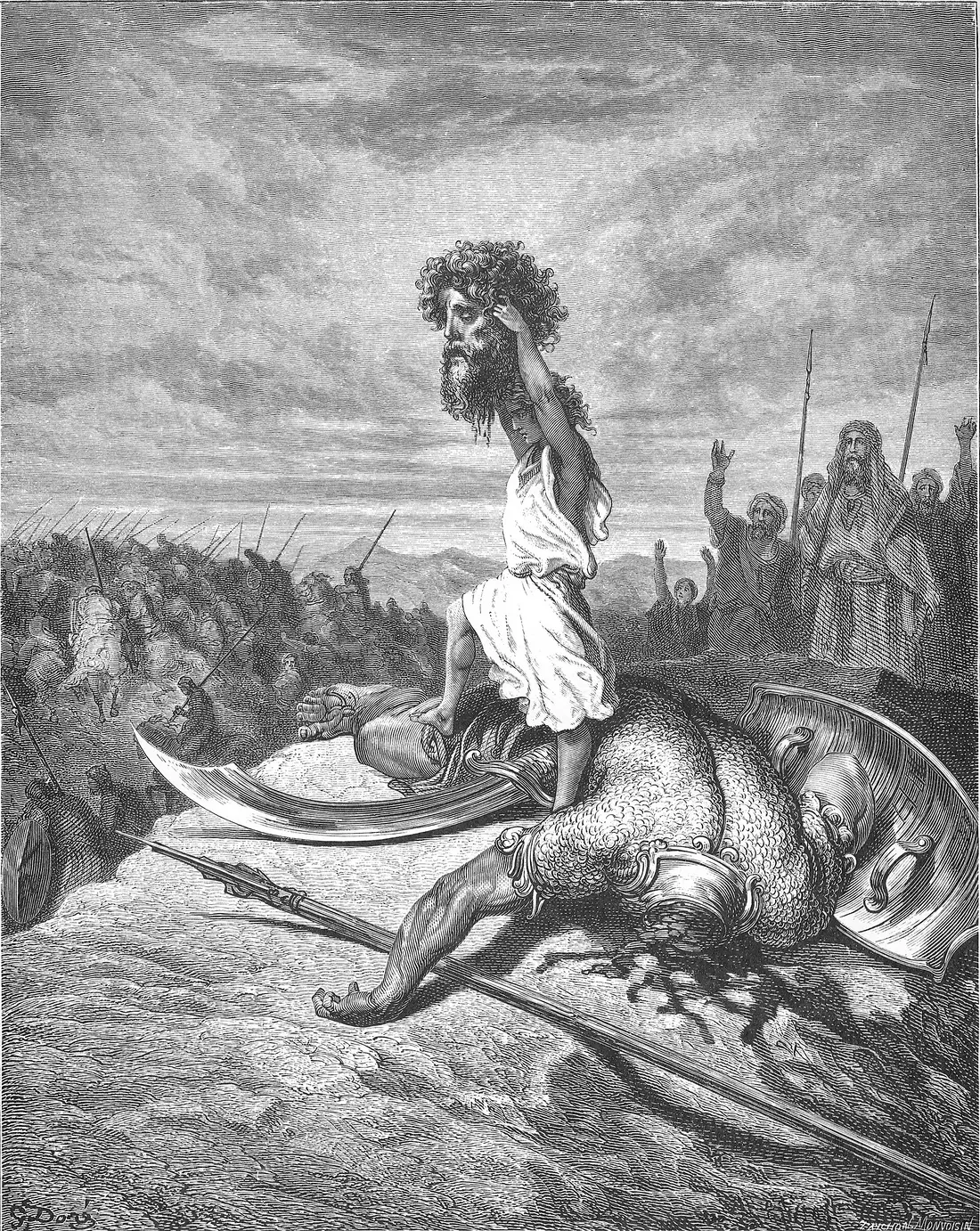 Gustave Doré’s engraving of young David standing over the fallen giant Goliath.